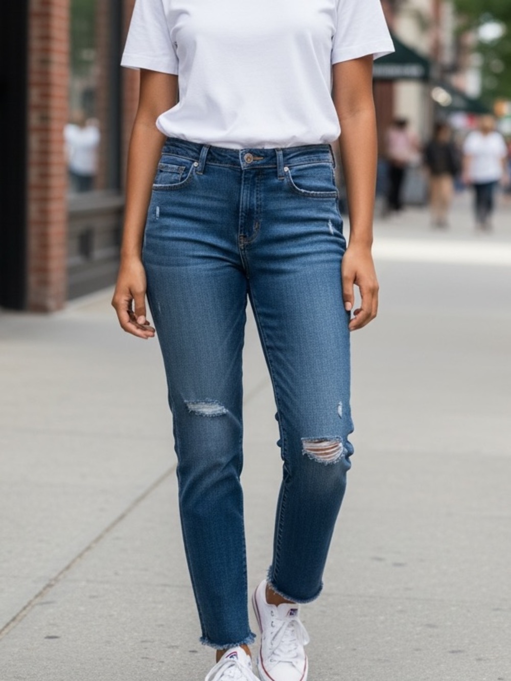 Express Distressed Super High Rise Modern Straight Leg Jeans 6
